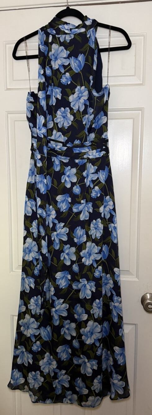 Sachin & Babi Kayla Halter Gown Blue Floral Night Sky Venetian Maxi Dress 14